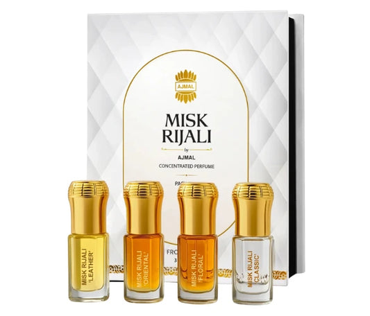 Ajmal Misk Rijali Attar Pack (Leather, Oriental, Floral & Classic) 3ml X 4